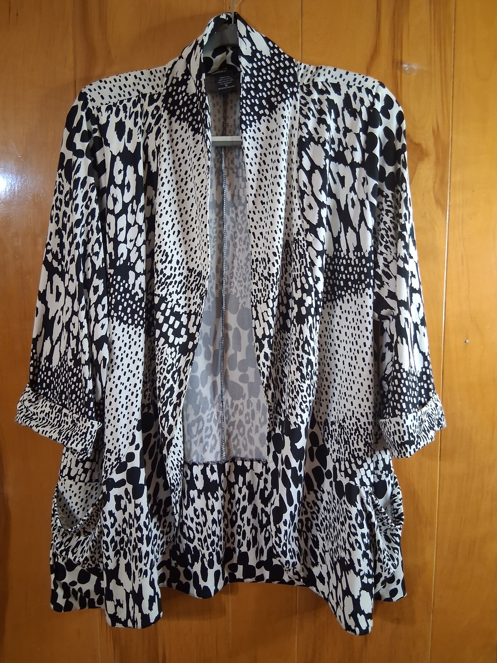 Robert Louis Womens Lagenlook Cardigan 1X Mixed Animal Print Open Front Draped